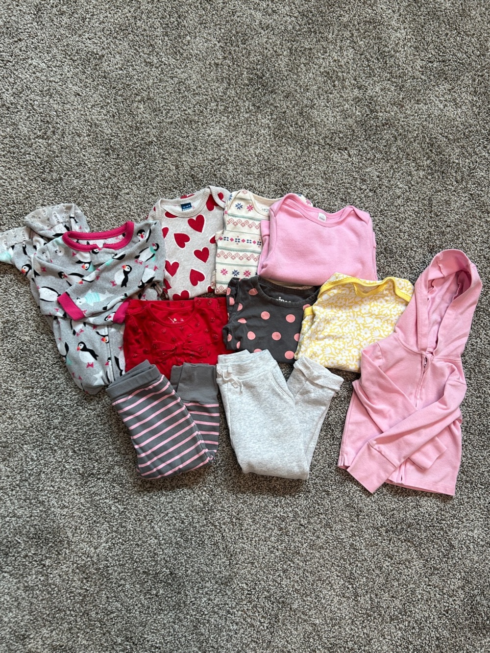 Toddler Girls Mixed Clothing Bundle - Pink, Red, Gray, Yellow